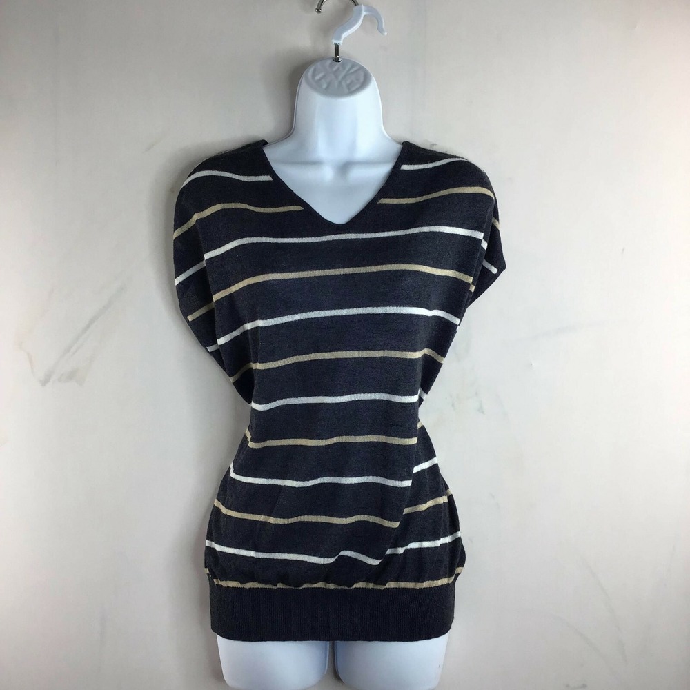 Ozoc Womens Black Colorblock V Neck Sleeveless Blouse Top Size 38